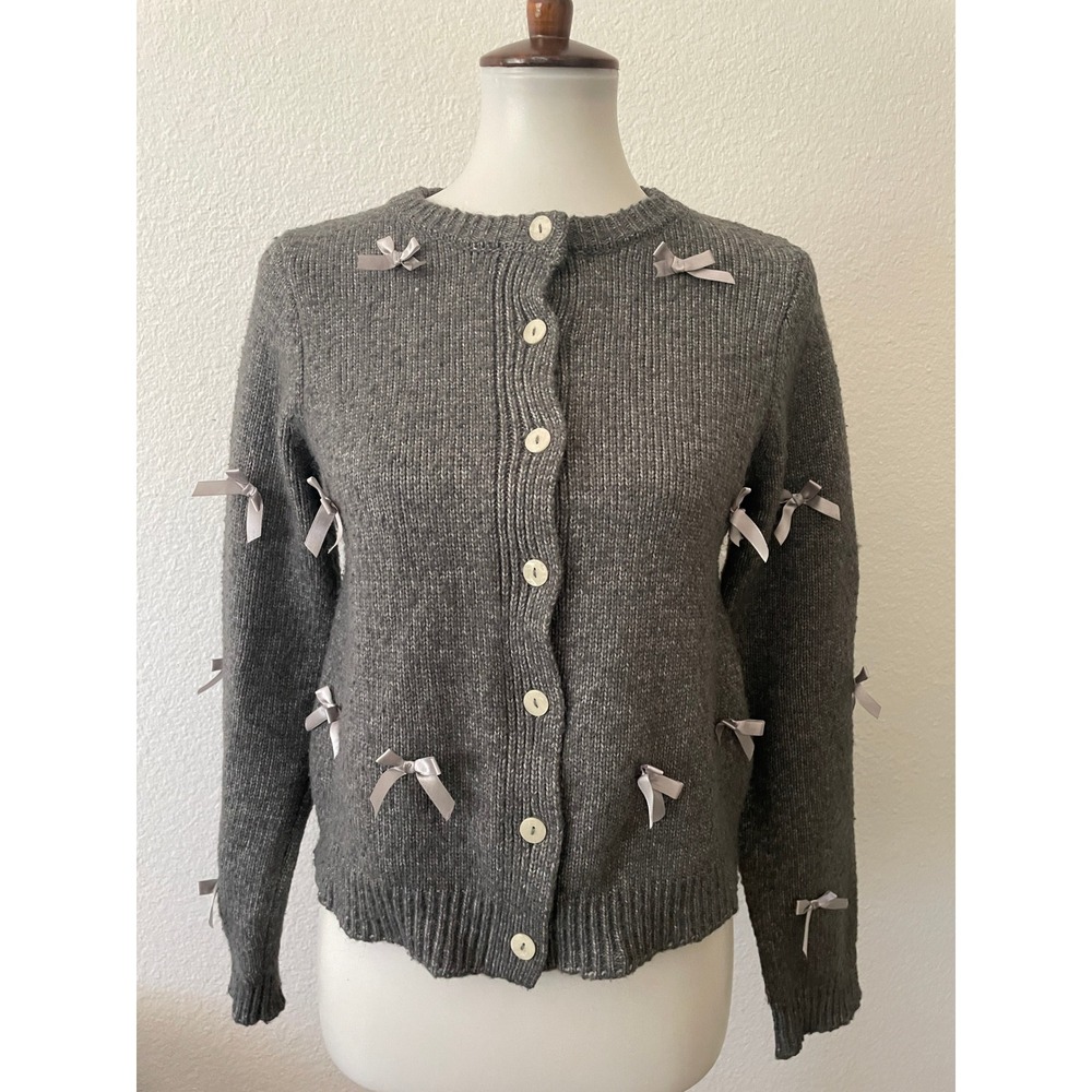 Cotton On Cardigan Sweater Women XS Graphite Grey Ribbon Bow Coquette Preppy